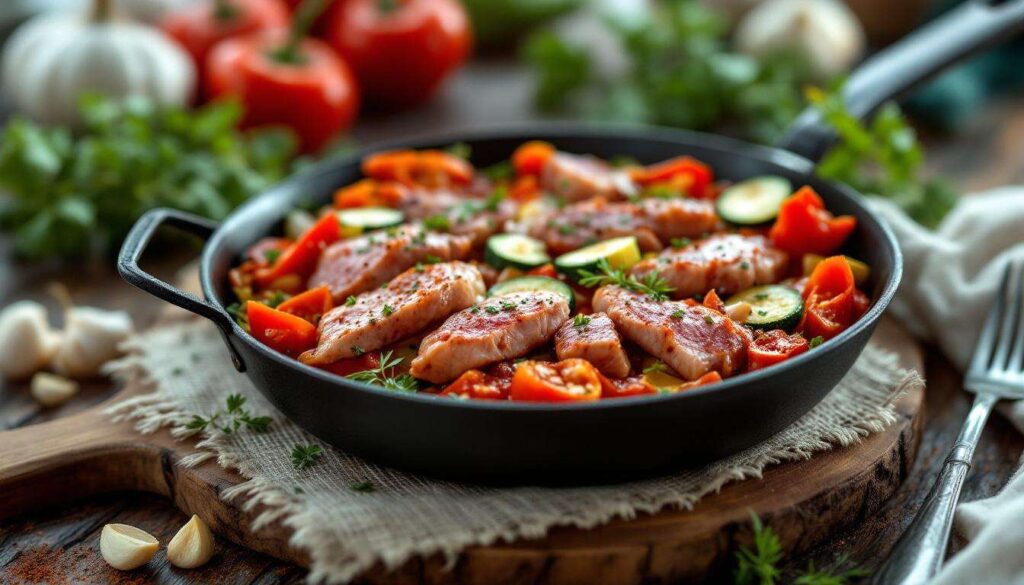 Hackfleischpfanne mit Gemüse und Schinken: Tolles Familienrezept!