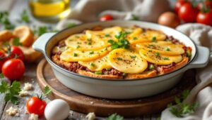 Würzig, deftig, heiß: Brotauflauf mit Hack und Käse für faule Tage