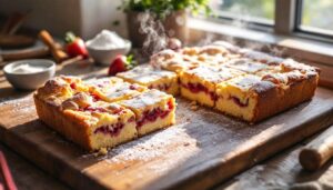 Rhabarber-Kuchen vom Blech: saftig, säuerlich und in 30 Minuten fertig